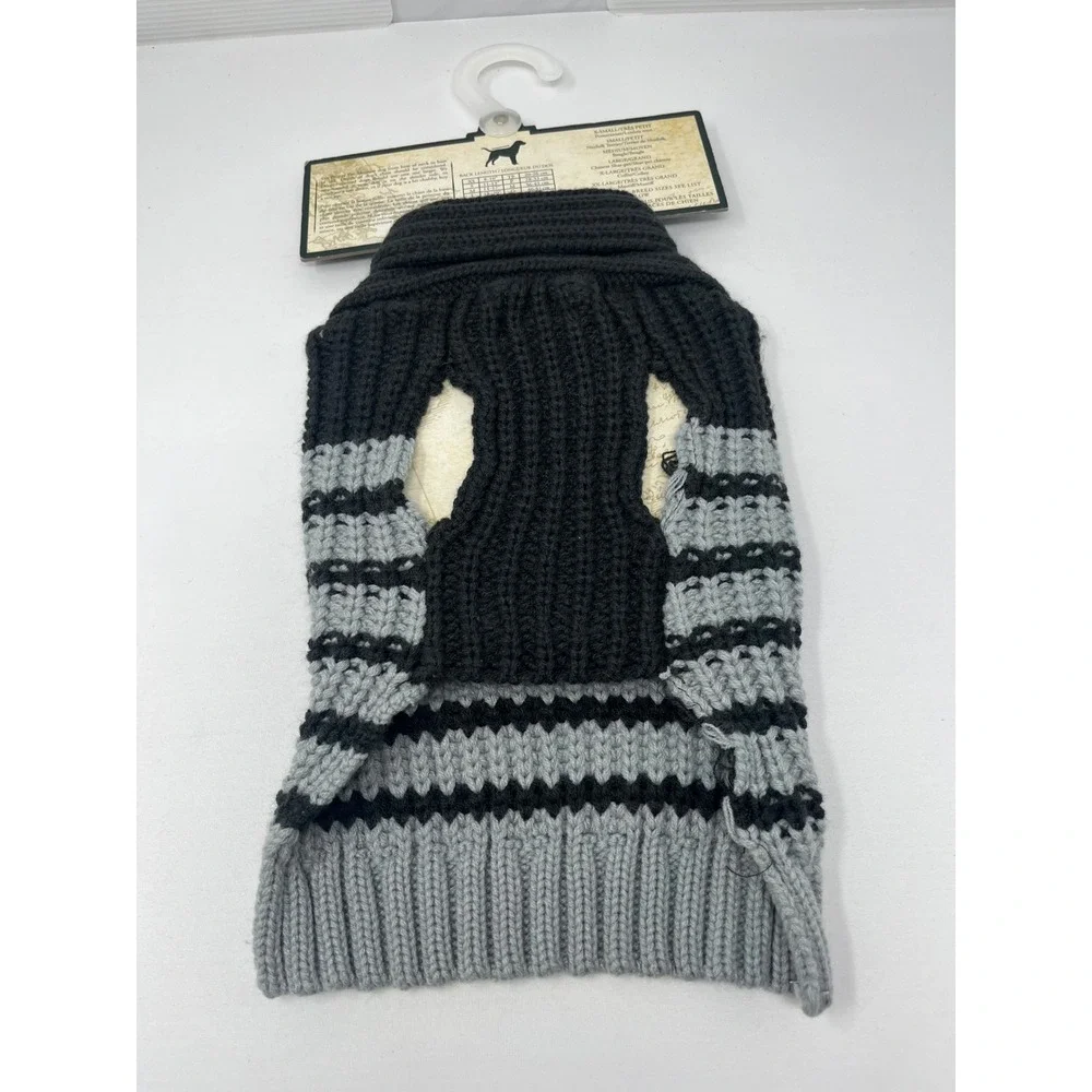 Telluride Clothing Company Dog Sweater Small Black Grey Striped Shawl Collar NWT